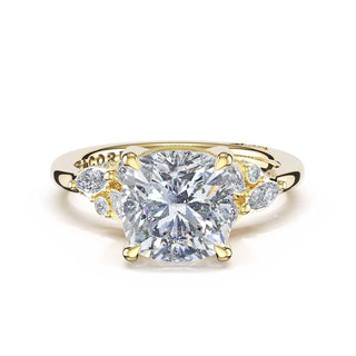 Asymmetrical Cluster Cushion Engagement Ring in 14kt Yellow Gold