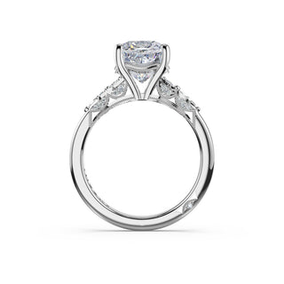 Asymmetrical Cluster Cushion Engagement Ring in 14kt White Gold