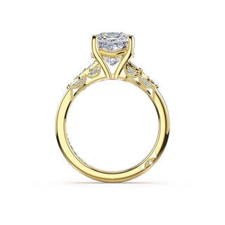 Asymmetrical Cluster Cushion Engagement Ring in 18kt Yellow Gold