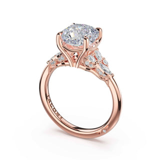 Asymmetrical Cluster Cushion Engagement Ring in 18kt Rose Gold