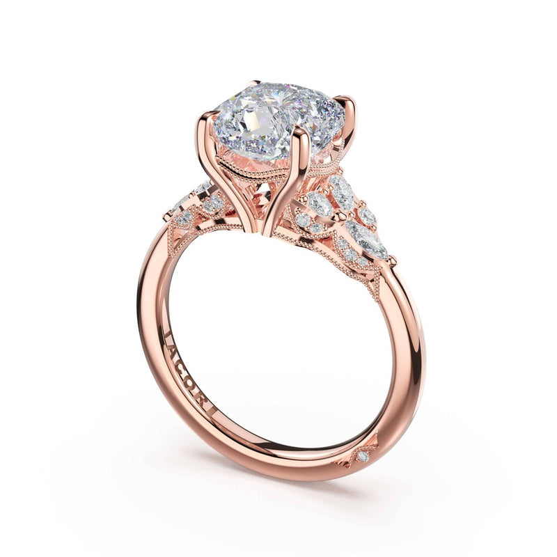 Asymmetrical Cluster Cushion Engagement Ring in 18kt Rose Gold