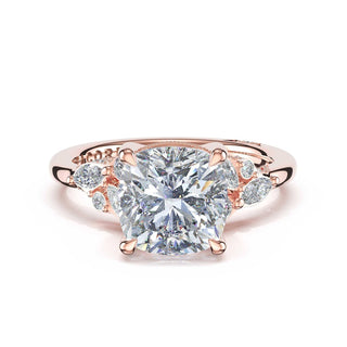 Asymmetrical Cluster Cushion Engagement Ring in 18kt Rose Gold