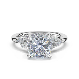 Asymmetrical Cluster Cushion Engagement Ring in 18kt White Gold