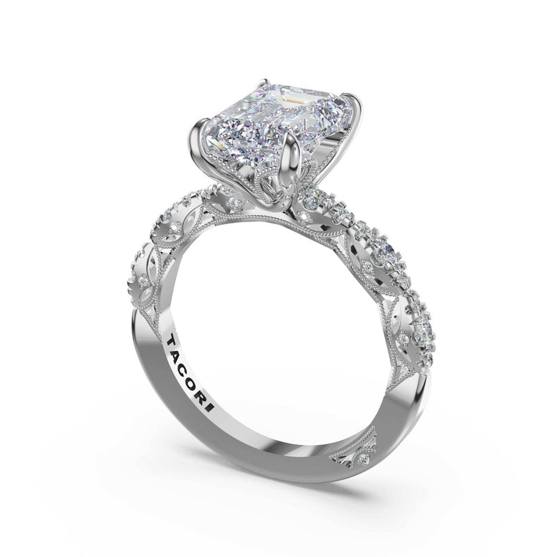 Sculptural Emerald Solitaire Engagement Ring in 14kt White Gold
