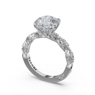 Sculptural Round Solitaire Engagement Ring in Platinum