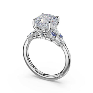 Sapphire Cluster Cushion Engagement Ring in 14kt White Gold