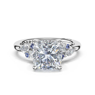 Sapphire Cluster Cushion Engagement Ring in 18kt White Gold