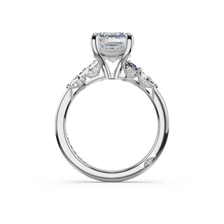 Sapphire Cluster Emerald Engagement Ring in 18kt White Gold
