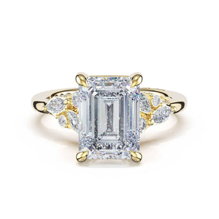 Asymmetrical Cluster Emerald Engagement Ring in 14kt Yellow Gold