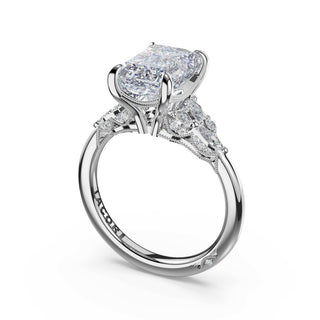 Asymmetrical Cluster Emerald Engagement Ring in 14kt White Gold