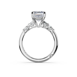 Asymmetrical Cluster Emerald Engagement Ring in 14kt White Gold