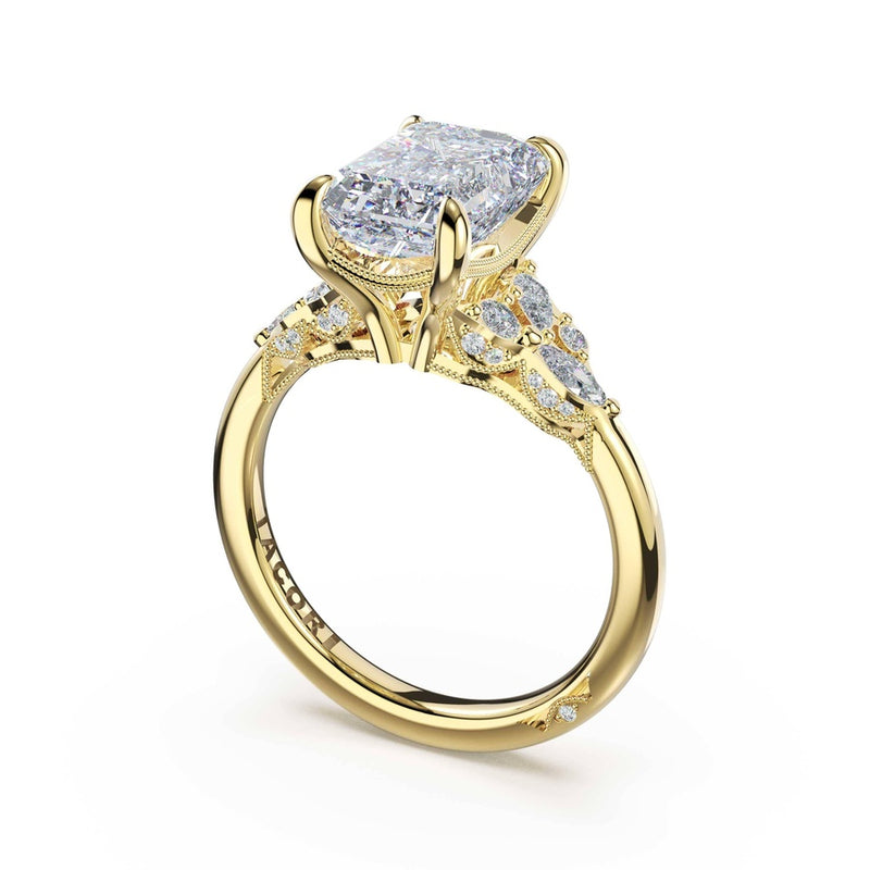 Asymmetrical Cluster Emerald Engagement Ring in 18kt Yellow Gold