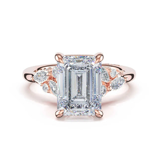 Asymmetrical Cluster Emerald Engagement Ring in 18kt Rose Gold
