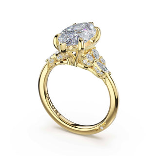 Asymmetrical Cluster Marquise Engagement Ring in 18kt Yellow Gold