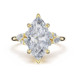 Asymmetrical Cluster Marquise Engagement Ring in 18kt Yellow Gold