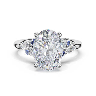 Sapphire Cluster Oval Engagement Ring in 18kt White Gold