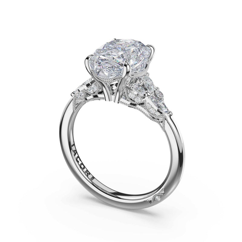 Asymmetrical Cluster Oval Engagement Ring in 14kt Yellow Gold
