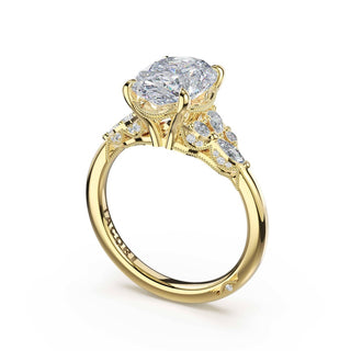 Asymmetrical Cluster Oval Engagement Ring in 14kt Yellow Gold