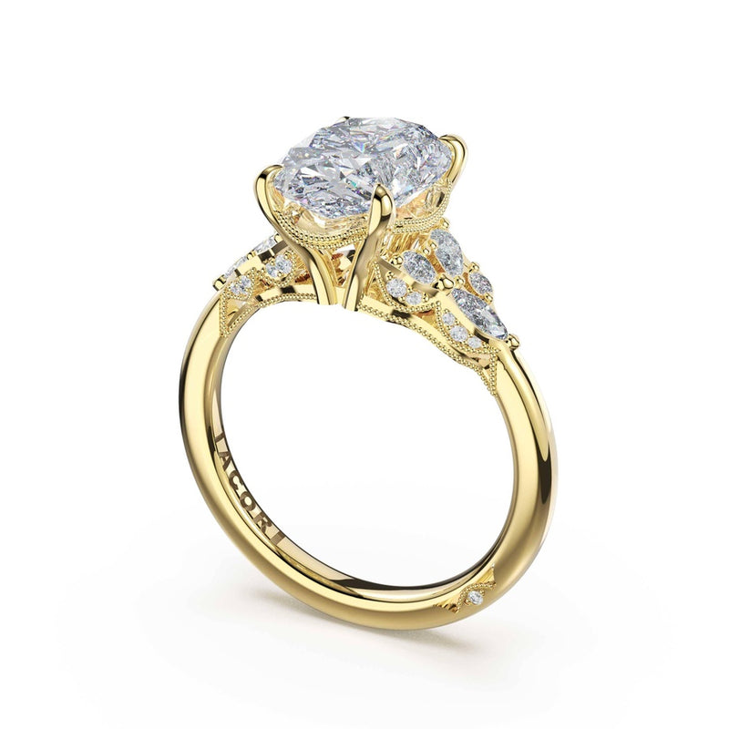 Asymmetrical Cluster Oval Engagement Ring in 14kt Yellow Gold