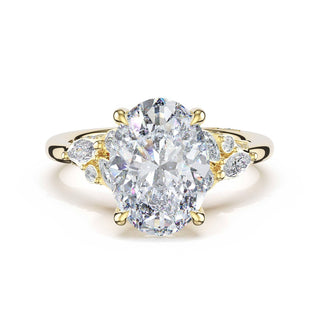 Asymmetrical Cluster Oval Engagement Ring in 14kt Yellow Gold