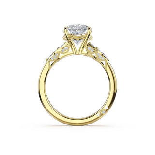 Asymmetrical Cluster Oval Engagement Ring in 14kt Yellow Gold