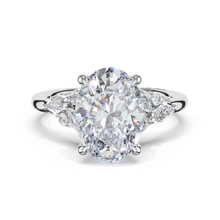 Asymmetrical Cluster Oval Engagement Ring in 14kt White Gold