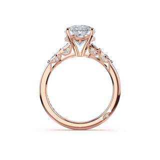 Asymmetrical Cluster Oval Engagement Ring in 18kt Rose Gold
