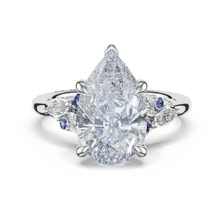 Sapphire Cluster Pear Engagement Ring in 18kt White Gold