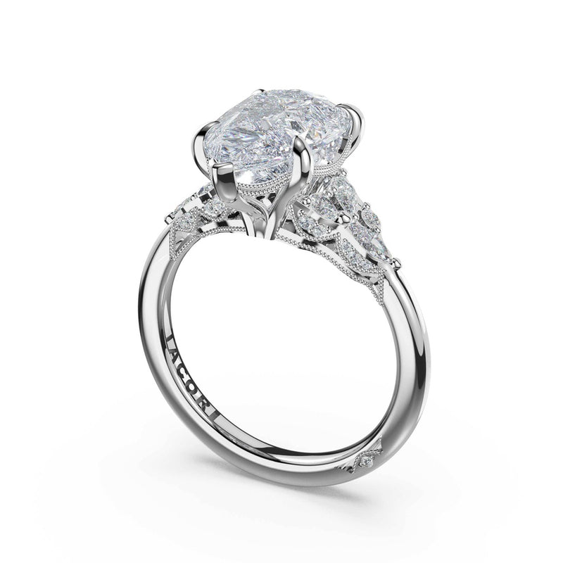 Asymmetrical Cluster Pear Engagement Ring in 14kt White Gold