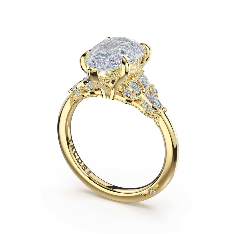 Asymmetrical Cluster Pear Engagement Ring in 14kt Yellow Gold