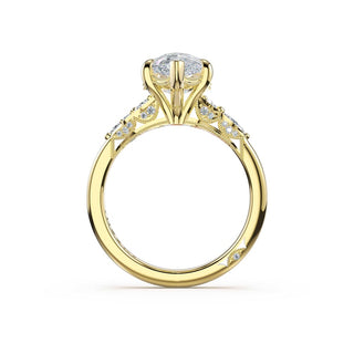 Asymmetrical Cluster Pear Engagement Ring in 14kt Yellow Gold