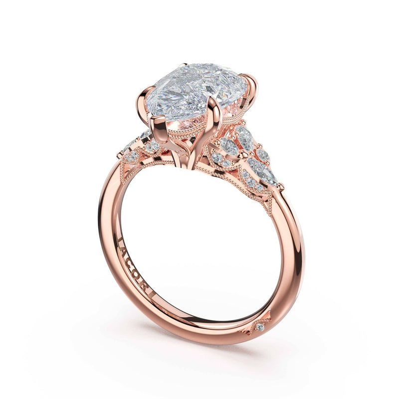 Asymmetrical Cluster Pear Engagement Ring in 14kt Rose Gold