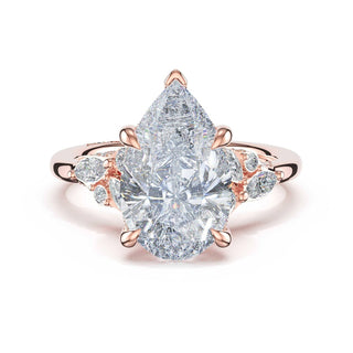Asymmetrical Cluster Pear Engagement Ring in 14kt Rose Gold