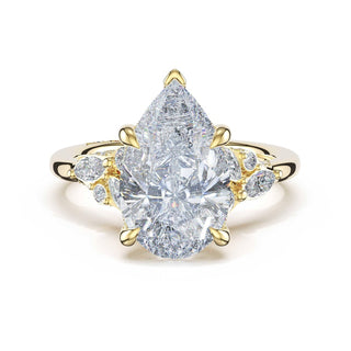 Asymmetrical Cluster Pear Engagement Ring in 18kt Yellow Gold