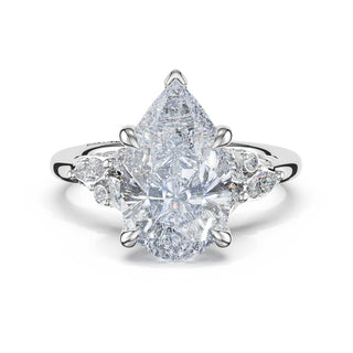Asymmetrical Cluster Pear Engagement Ring in 18kt White Gold