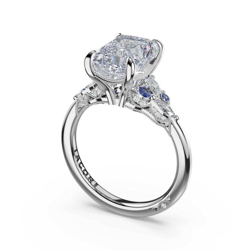 Sapphire Cluster Radiant Engagement Ring in 14kt White Gold