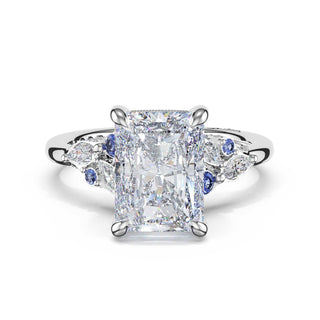 Sapphire Cluster Radiant Engagement Ring in Platinum