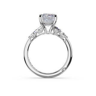 Sapphire Cluster Radiant Engagement Ring in 14kt White Gold