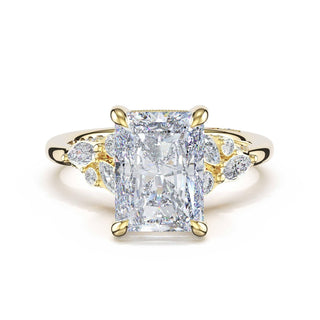 Asymmetrical Cluster Radiant Engagement Ring in 14kt Yellow Gold