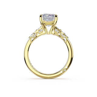 Asymmetrical Cluster Radiant Engagement Ring in 14kt Yellow Gold