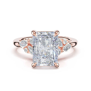 Asymmetrical Cluster Radiant Engagement Ring in 14kt Rose Gold