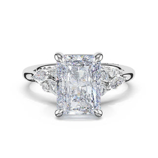 Asymmetrical Cluster Radiant Engagement Ring in 14kt White Gold