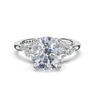 Asymmetrical Cluster Round Engagement Ring in 14kt White Gold