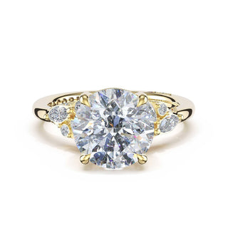 Asymmetrical Cluster Round Engagement Ring in 18kt Yellow Gold