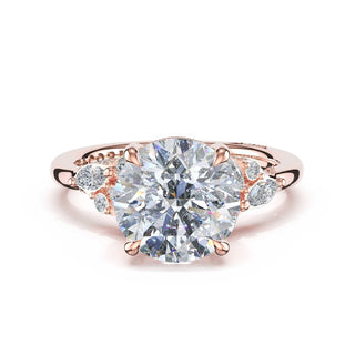 Asymmetrical Cluster Round Engagement Ring in 18kt Rose Gold