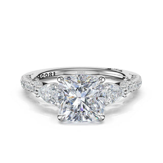 3-Stone Pear Diamond Side Cushion Engagement Ring in 14kt White Gold
