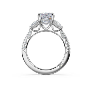 3-Stone Pear Diamond Side Cushion Engagement Ring in 14kt White Gold