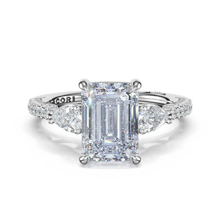 3-Stone Pear Diamond Side Emerald Engagement Ring in Platinum