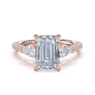 3-Stone Pear Diamond Side Emerald Engagement Ring in 14kt Rose Gold