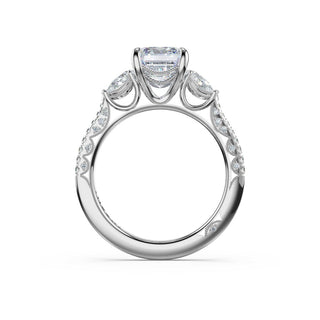 3-Stone Pear Diamond Side Emerald Engagement Ring in 14kt White Gold